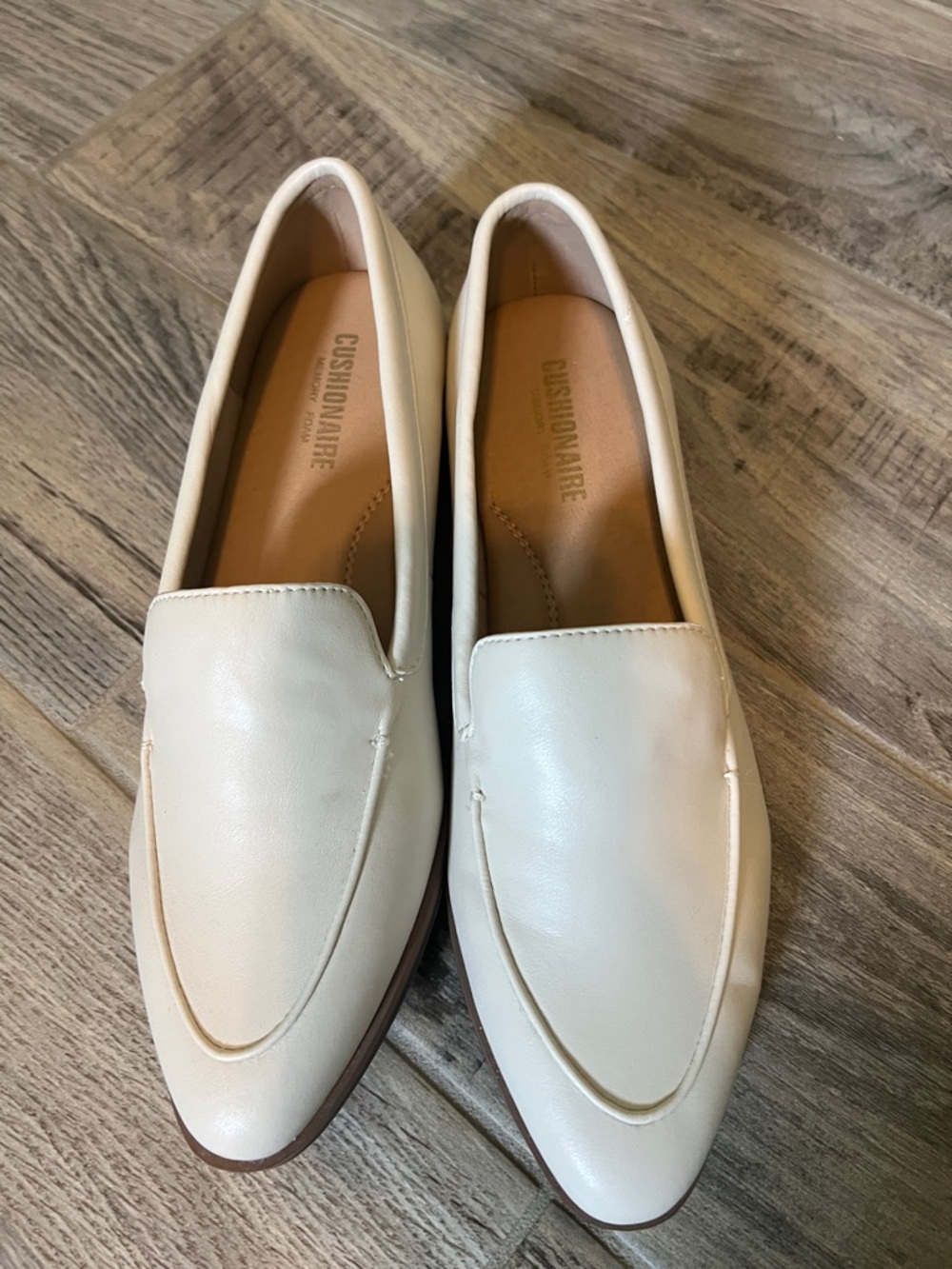 Cusshonaire Cream Leather Slip-On Loafers for Women